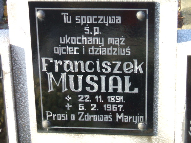 Franciszek Musiał 1891 Namysłów - Grobonet - Wyszukiwarka osób pochowanych