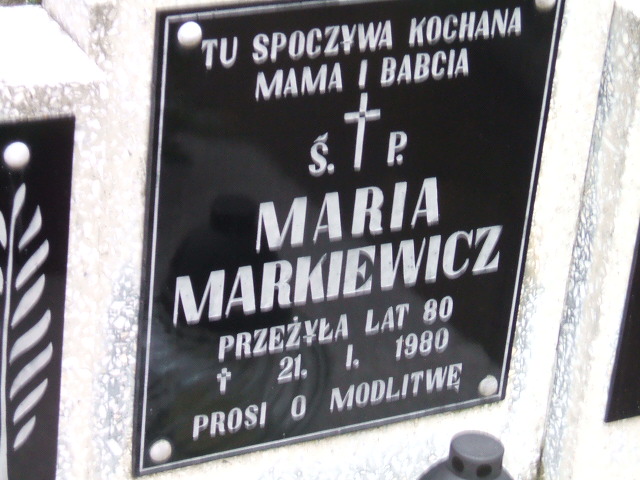 Maria Markiewicz 1899 Namysłów - Grobonet - Wyszukiwarka osób pochowanych